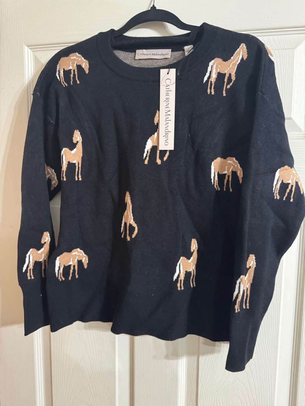Catherine Malandrino Kids Black Sweater with Tan Horse Pattern